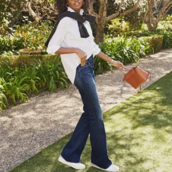 NWT Frank & Eileen dark blue Flannigan jeans 27 flare high rise - Picture 1 of 10